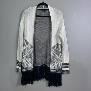 Banana Republic sweater women's small cardigan southwestern fringe longline gray